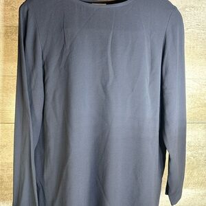 Eileen Fisher 100% Silk Georgette Crepe Tunic Top Navy Blue M